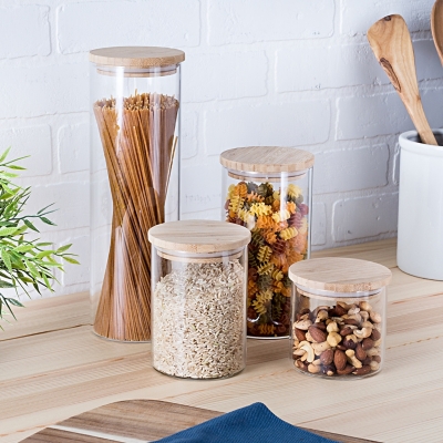 Honey-Can-Do 4-Piece Glass Jar Storage Set with Bamboo Lids, , rollover
