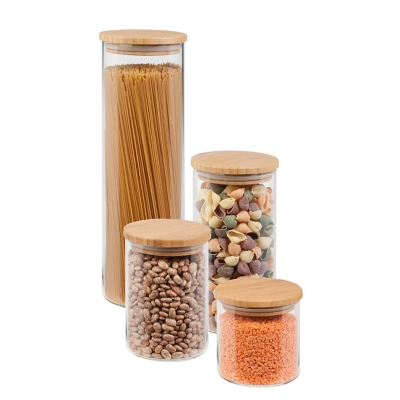 Honey-Can-Do 4-Piece Glass Jar Storage Set with Bamboo Lids, , large