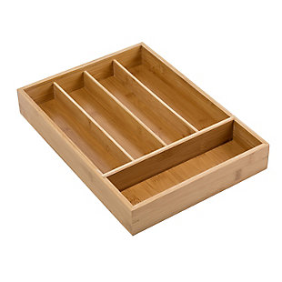 Enter the Bamboo Drawer Organizer. From pencils, pens and scissors to knives and forks, use this organizer on its own or combine together in multiples to keep your space tidy and your mind uncluttered as you pull open that drawer for the tenth time today. And don't let the word "drawer" fool you, its easy-on-the-eyes bamboo finish lets you drop your favorite jewelry into it at the end of each day and keep it right there on your bedroom shelf in plain sight.Made with bamboo material; easily renewable and environmentally friendly | Organize silverware and utensils