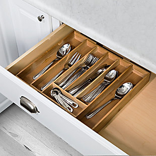 Honey-Can-Do Expandable Medium Silverware Drawer Organizer in Bamboo, , rollover