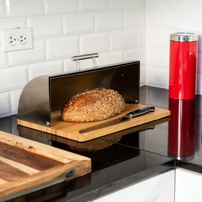 Honey Can Do Stainless Steel Breadbox with Bamboo Cutting Board