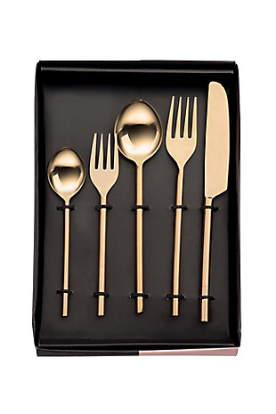 Elegant enough for entertaining, yet practical enough for everyday use, the shapes of this flatware set are minimal and clean. The mirrored finish adds drama and style to the table.Stylish mirrored rose gold finish | 20 Pc Set- 4 Tea Spoon(TS), 4 Dinner Spoon(DS), 4 Dinner Fork(DF), 4 Salad Fork(SF), 4 Knife(K) | Dishwasher safe | Imported