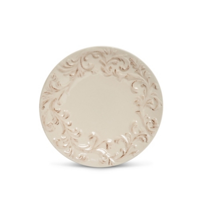 The Gerson Company Cream Ceramic Dinner Plates Embossed With Acanthus Leaf Pattern (set Of 4), , large