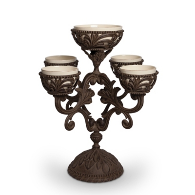 The Gerson Company Cream Ceramic And Acanthus Leaf Metal Epergne Centerpiece, , rollover