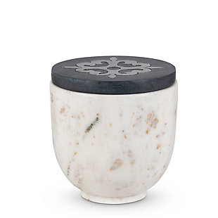 The Gerson Company White Marble Large Canister With Gray-washed Metal-inlay Lid, , large