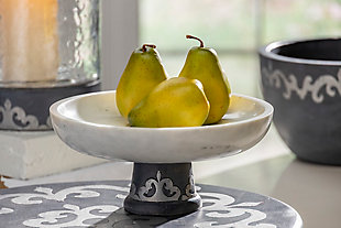 The Gerson Company White Marble Bowl On Gray-washed Metal-inlay Pedestal, , rollover