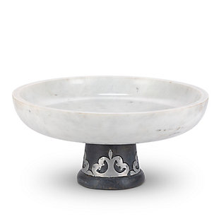 The Gerson Company White Marble Bowl On Gray-washed Metal-inlay Pedestal, , large