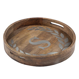 The Gerson Company Heritage Collection Mango Wood Round Tray With Letter "s", , rollover