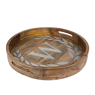 The Gerson Company Heritage Collection Mango Wood Round Tray With Letter "w", , large