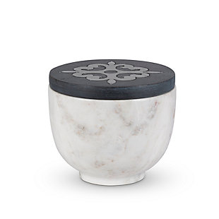 The Gerson Company White Marble Medium Canister With Gray-washed Metal-inlay Lid, , large