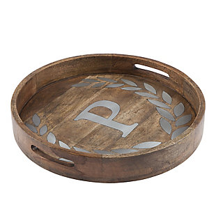 The Gerson Company Heritage Collection Mango Wood Round Tray With Letter "p", , large