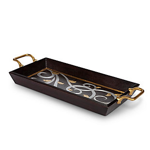 The Gerson Company 29-inch Long Gold Leaf Rectangular Mango Wood Tray With Gold Handles, , large