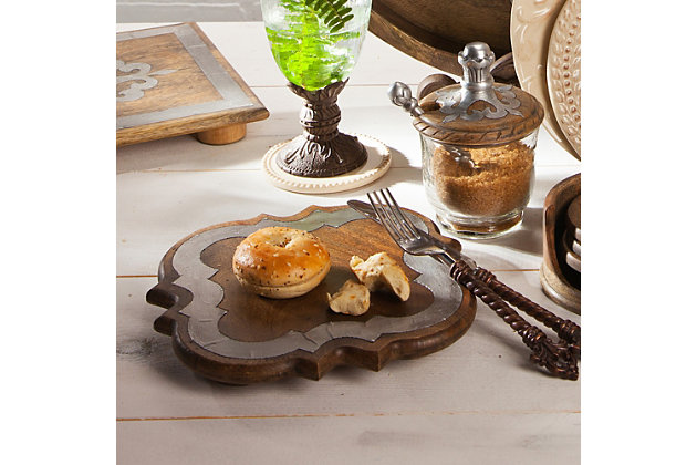 Brown Creative Co-op Handcarved Mango Wood Tray with Intricate Floral Designs Serveware