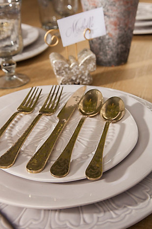 The Gerson Company Classic Golden Floral Stainless Steel Patterned Flatware (set Of 4), , rollover