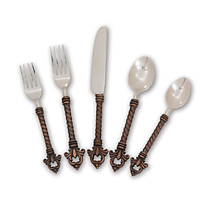 The Gerson Company Stainless Steel And Brass Fleur De Lis 20-piece Flatware Set, , rollover