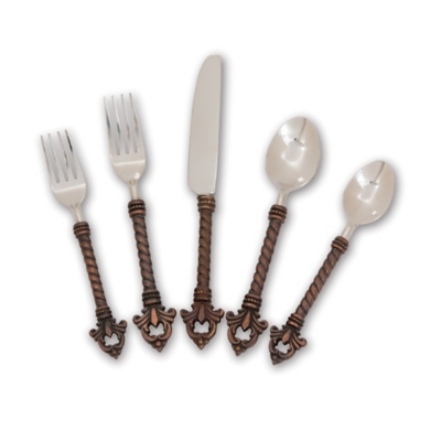 The Gerson Company Stainless Steel And Brass Fleur De Lis 20-piece Flatware Set, , large