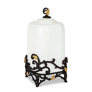 The Gerson Company 14-inch Tall Gold Leaf Ceramic Canister With White Stoneware And Espresso Brown Vines And Gold Leaf Accented Base, , large