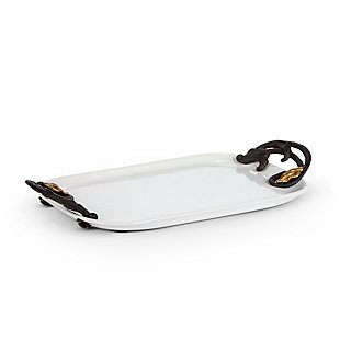The Gerson Company White Stoneware Tray With Metal Gold Leaf Handles, , large