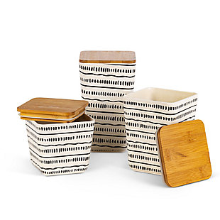 The Gerson Company Black And White Bamboo Fiber Nesting Containers With Wooden Lids (set Of 3), , large