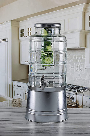 Style Setter Patchwork Beverage Dispenser with Ice Insert, Fruit Infuser, and Galvanized Base, 2.4 Gal, , rollover
