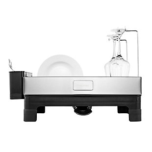 happimess Simple 20.5" Fingerprint-Proof Stainless Steel Dish Drying Rack with Swivel Spout Tray and Wine Glass Holder, Stainless Steel/White, , large