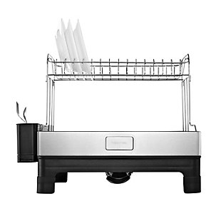 happimess Simple 20.75" Fingerprint-Proof Stainless Steel 2-Tier Dish Drying Rack with Swivel Spout Tray, Stainless Steel/Black, , large