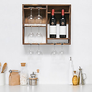 Elegant Designs Bartow Wall Mounted Wood Wine Rack Shelf with Glass Holder, Restored Wood, Restored Wood, rollover