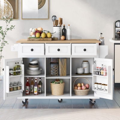 Dovelina Zenyra Kitchen Island with Power Outlet, White, rollover