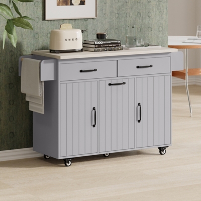 Dovelina Zenyra Kitchen Island with Storage Cabinet, Gray, rollover