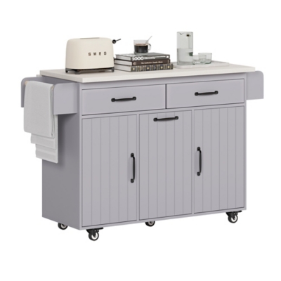 Dovelina Zenyra Kitchen Island with Storage Cabinet, Gray, large