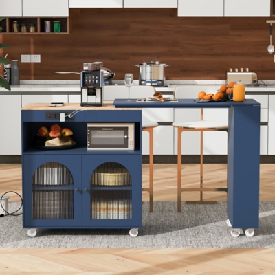 Dovelina Zenyra Kitchen Island With Extended Table, Navy, rollover