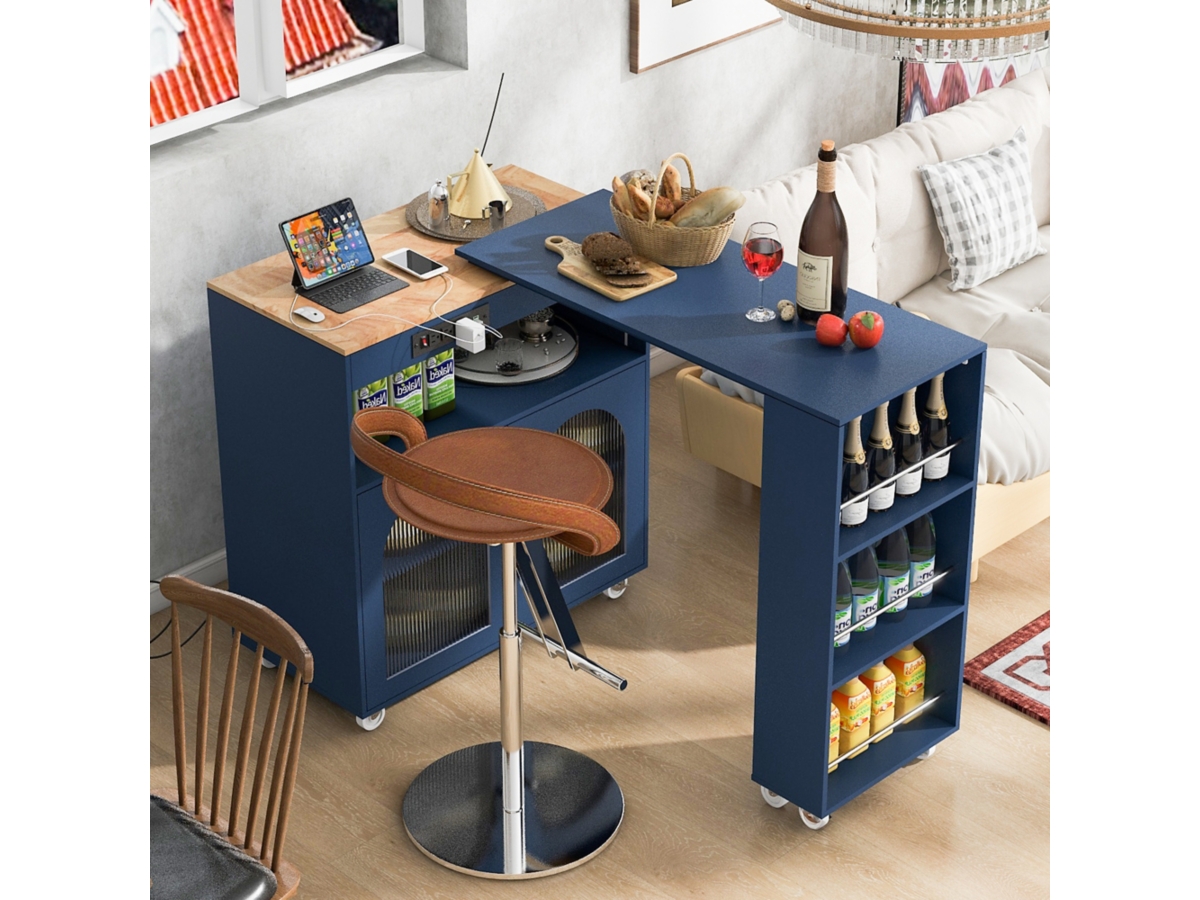 Dovelina Zenyra Kitchen Island With Extended Table