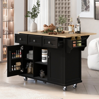 Dovelina Kiopy Kitchen Cart with Rubber wood, Black, rollover