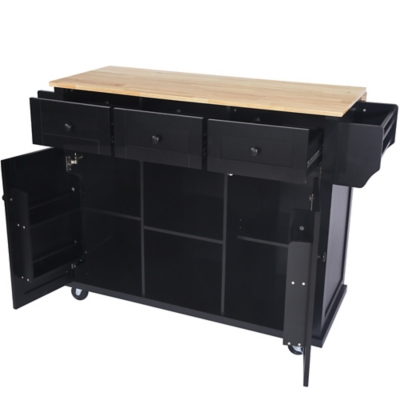 Dovelina Kiopy Kitchen Cart with Rubber wood, Black, large