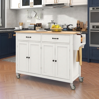 Dovelina Kiopy Kitchen Island Cart with Solid Wood Top, White, rollover