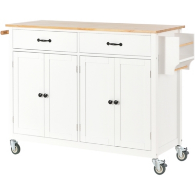 Dovelina Kiopy Kitchen Island Cart with Solid Wood Top, White, large