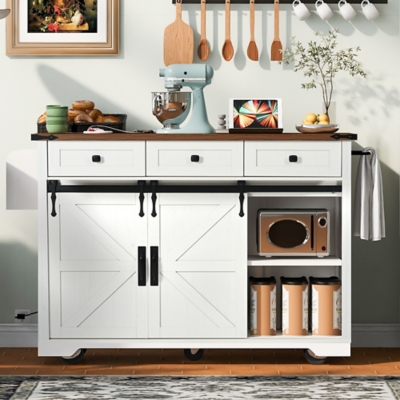 Dovelina Kiopy Kitchen Island with Power Outlet, White, rollover
