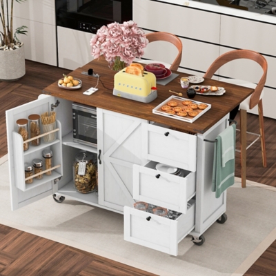 Dovelina Kiopy Kitchen Storage Island with Internal Storage Rack, White, rollover