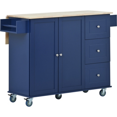 Dovelina Kiopy Rolling Mobile Kitchen Island with Solid Wood Top, Blue, large