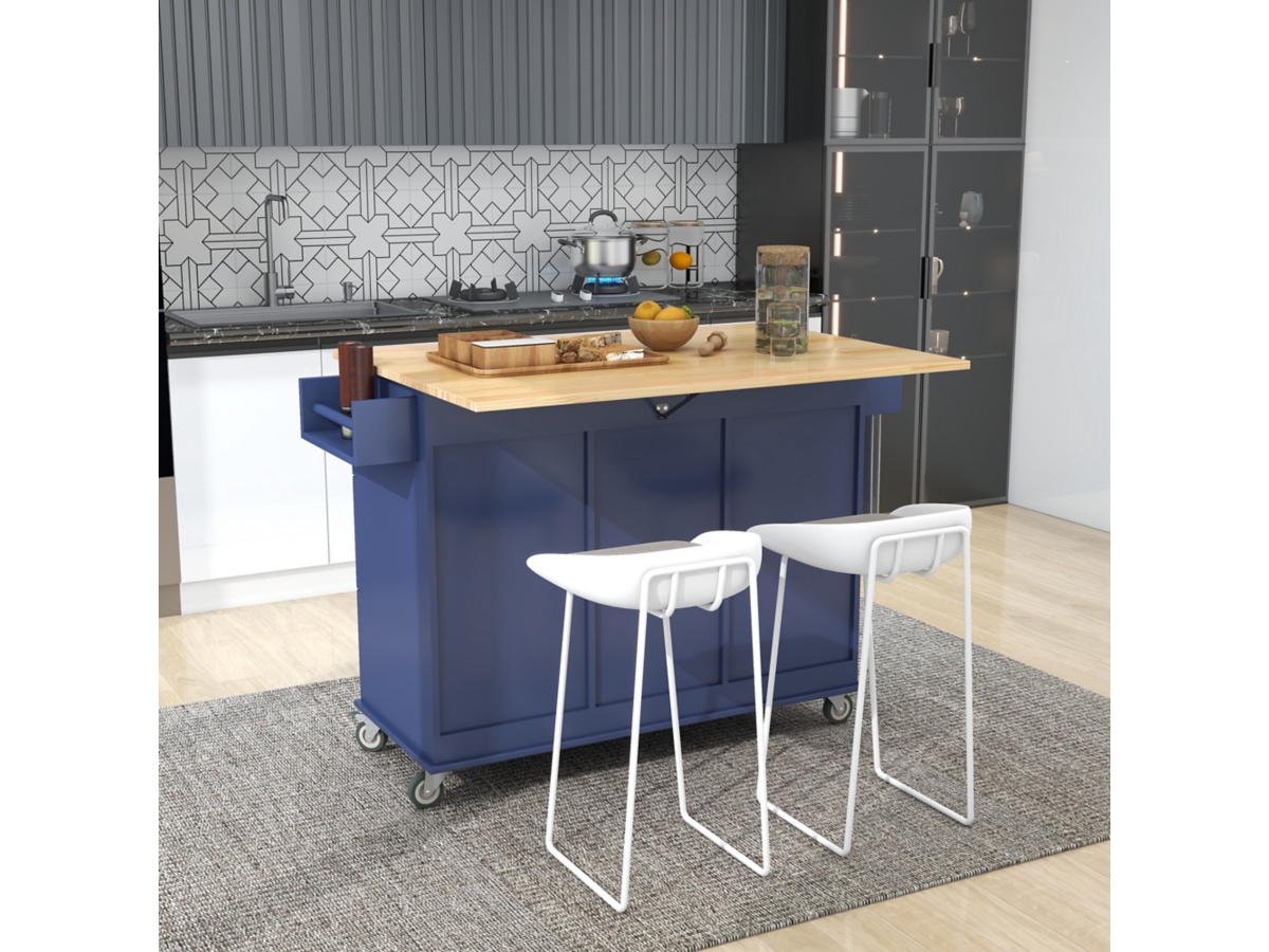 Dovelina Kiopy Rolling Mobile Kitchen Island with Solid Wood Top