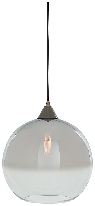 Talk about sleek and chic. The Minto pendant light fills the room with its stylishly simple radiance and modern see-through design. Hang it up and watch how it instantly pulls your room together with effortless finesse.Made of clear glass with silver plated finish and metal | 1 type A bulb (not included); 60-watt max or CFL 13-watt max; UL Listed | Indoor use only | Hardwired; professional installation recommended | Clean with a soft, dry cloth