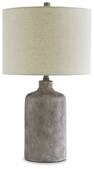 Brighten your bedside or illuminate your living space with the stylish Linus table lamp. Understated ceramic base is finished with a striking antique black effect. Fabric drum shade is a soft touch and harbors light wonderfully.Made of finished ceramic with fabric modified drum shade | 3-way switch | 1 type A bulb (not included); 100 watts max or CFL 23 watts max; UL listed | Assembly required | Clean with a soft, dry cloth | Estimated Assembly Time: 15 Minutes