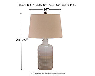Wowing with shades of taupe and white, the Marnina table lamp lights up our world. The glazed, textural base encompasses casual-cool beauty beside any sofa or bed—what a well-rounded pair.Made of white and taupe glazed ceramic with modified drum shade | 3-way switch | 1 type A bulb (not included); 100 watts max or CFL 23 watts max; UL Listed | Clean with a soft, dry cloth | Assembly required | Estimated Assembly Time: 15 Minutes