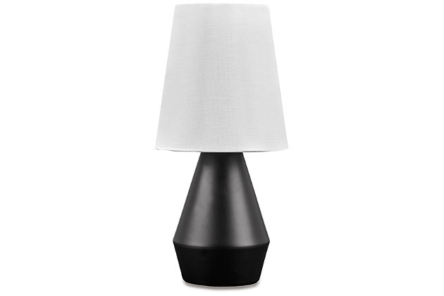 The Lanry table lamp has a retro modern look that imparts a timeless elegance to any home or office. Its uniquely designed metal base is softened by a white fabric drum shade. A built-in USB port keeps your electronics charged. The aesthetic will brighten your living space wherever the lamp is placed.Made of metal with modified drum hardback fabric shade | Black finish | On/off switch | Single USB charging port | 1 E26 socket; type A bulb recommended (not included); 40 watts max or CFL 8 watts max; UL Listed | Assembly required | Estimated Assembly Time: 15 Minutes