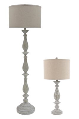 Bernadate 3-Piece Floor Lamp with 2 Table Lamps Set, Whitewash