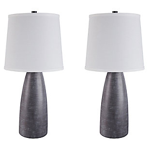Modern style shape-up. You love all things contemporary, but bling isn’t your thing. Behold the beauty of the Shavontae table lamp. Smooth, subtle lines speak volumes. Hint of radiance on the base brings just enough sheen to the scene.Made of resin with fabric modified drum shade | 3-way switch | 1 type A bulb (not included); 150 watts max or CFL 25 watts max; UL Listed | Assembly required | Clean with a soft, dry cloth | Estimated Assembly Time: 15 Minutes