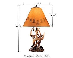 Ashley Furniture Signature Design Derek Antler Table Lamps Natural Finish L316984 Set of 2 Mountain Style Shades 