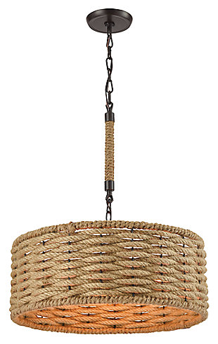 Weaverton Weaverton 3-Light Chandelier in Oiled Bronze with Natural Rope-wrapped Shade, , large