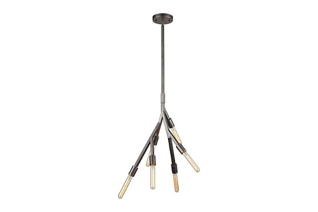 Master the art of modern industrial style with this cool and clean-lined six-light chandelier. Opt for Edison-style bulbs to really bring the look home.Made of metal | Dark graphite finish | 6 a19 bulbs (not included); 60-watt max; ul listed | Hardwired fixture; professional installation recommended | Indoor use only | Assembly required