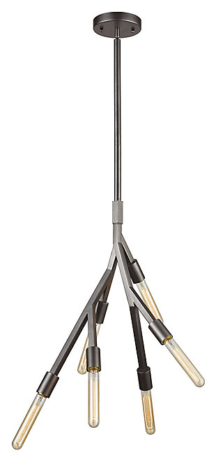 Master the art of modern industrial style with this cool and clean-lined six-light chandelier. Opt for Edison-style bulbs to really bring the look home.Made of metal | Dark graphite finish | 6 a19 bulbs (not included); 60-watt max; ul listed | Hardwired fixture; professional installation recommended | Indoor use only | Assembly required